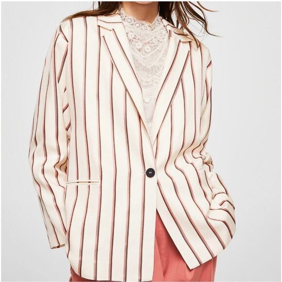 NWOT Mango Suit Cream Striped Boyfriend Blazer Size‎ Small - Picture 1 of 7